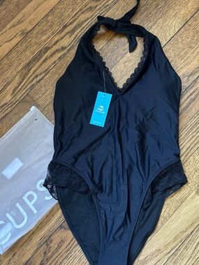 NWT Cupshe Black Lace Halter One-Piece Swimsuit